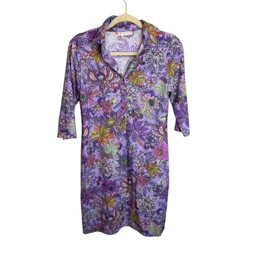 Jude Connally Dress Women's 6 Floral Abstract Paisley 3/4 Sleeve Sheath Purple